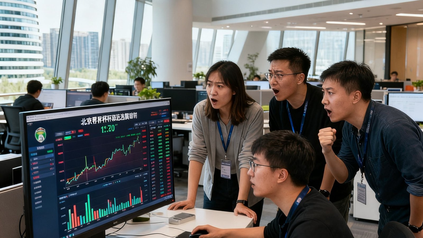 球速体育数据科技团队在配备数十块监控屏幕的数据中心内实时追踪全球足球赛事比分数据流，墙面上显示着多个联赛的实时比分面板和数据分析图表。