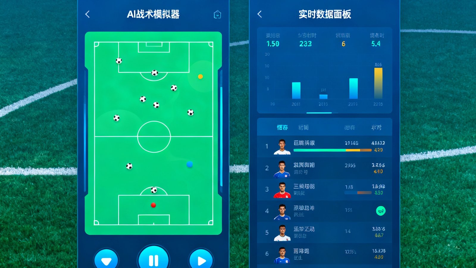悟空体育APP 5.0版本新界面截图，展示AI战术模拟器和实时数据面板