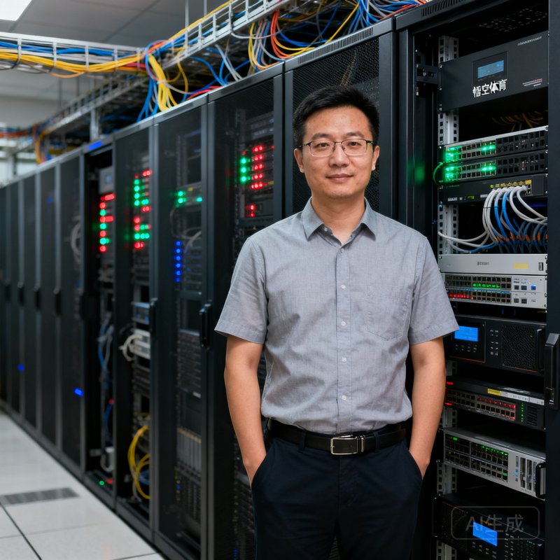 数据科学负责人马超在分析数据模型的工作照，背景是满墙的数据可视化图表。